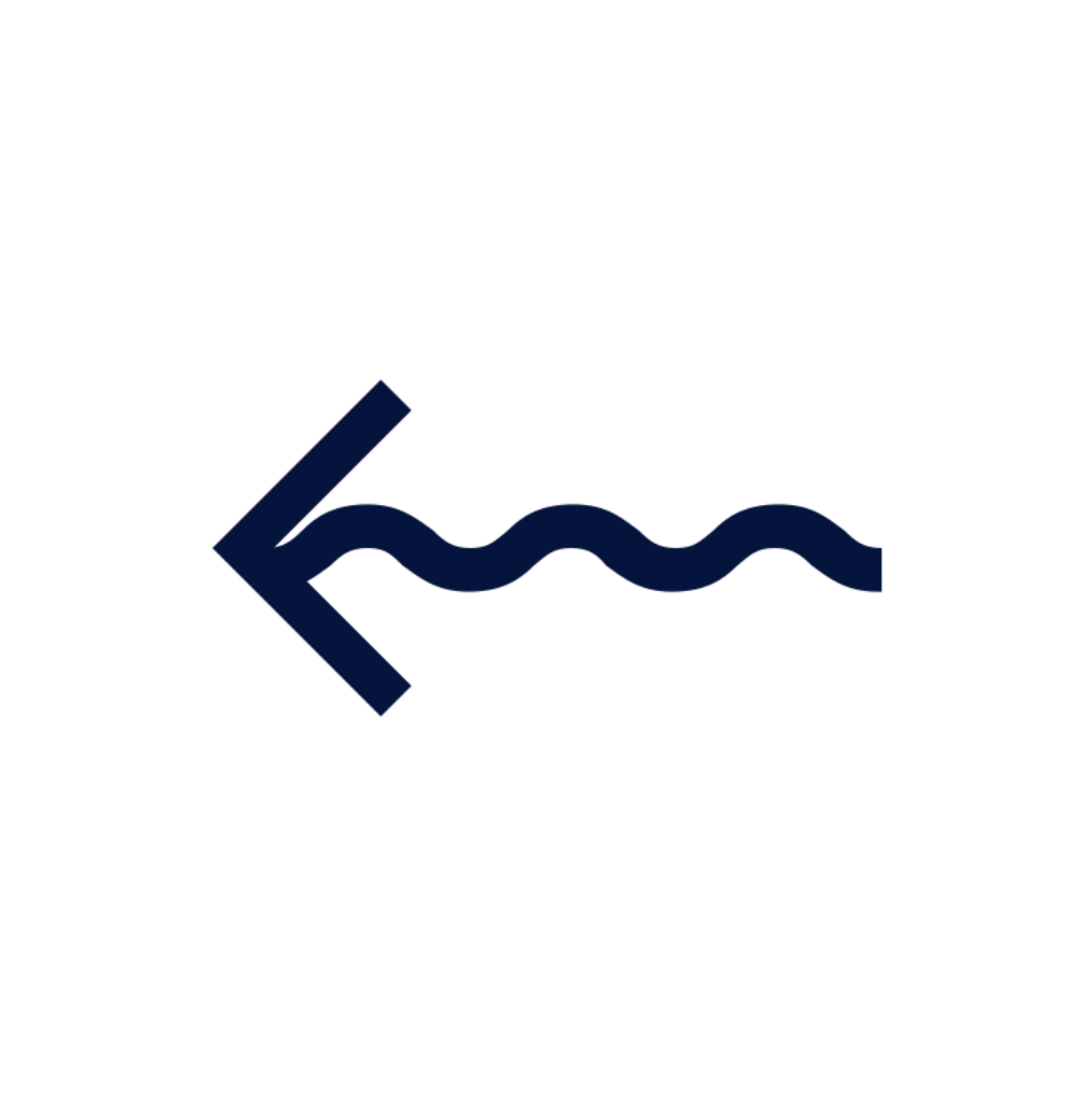 arrow with squiggle in the solid line, facing down